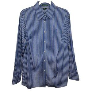 Lauren Ralph Lauren Blue Striped Long Sleeve Button Up Shirt Pearl Accents 1X